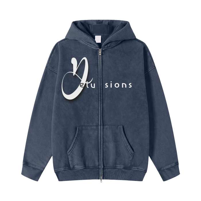 Streetwear Acid Washed Zip Fleece Hoodie Jacket - 360 GMS