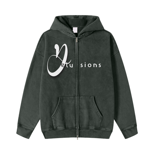 Streetwear Acid Washed Zip Fleece  Hoodie Jacket - 360 GMS